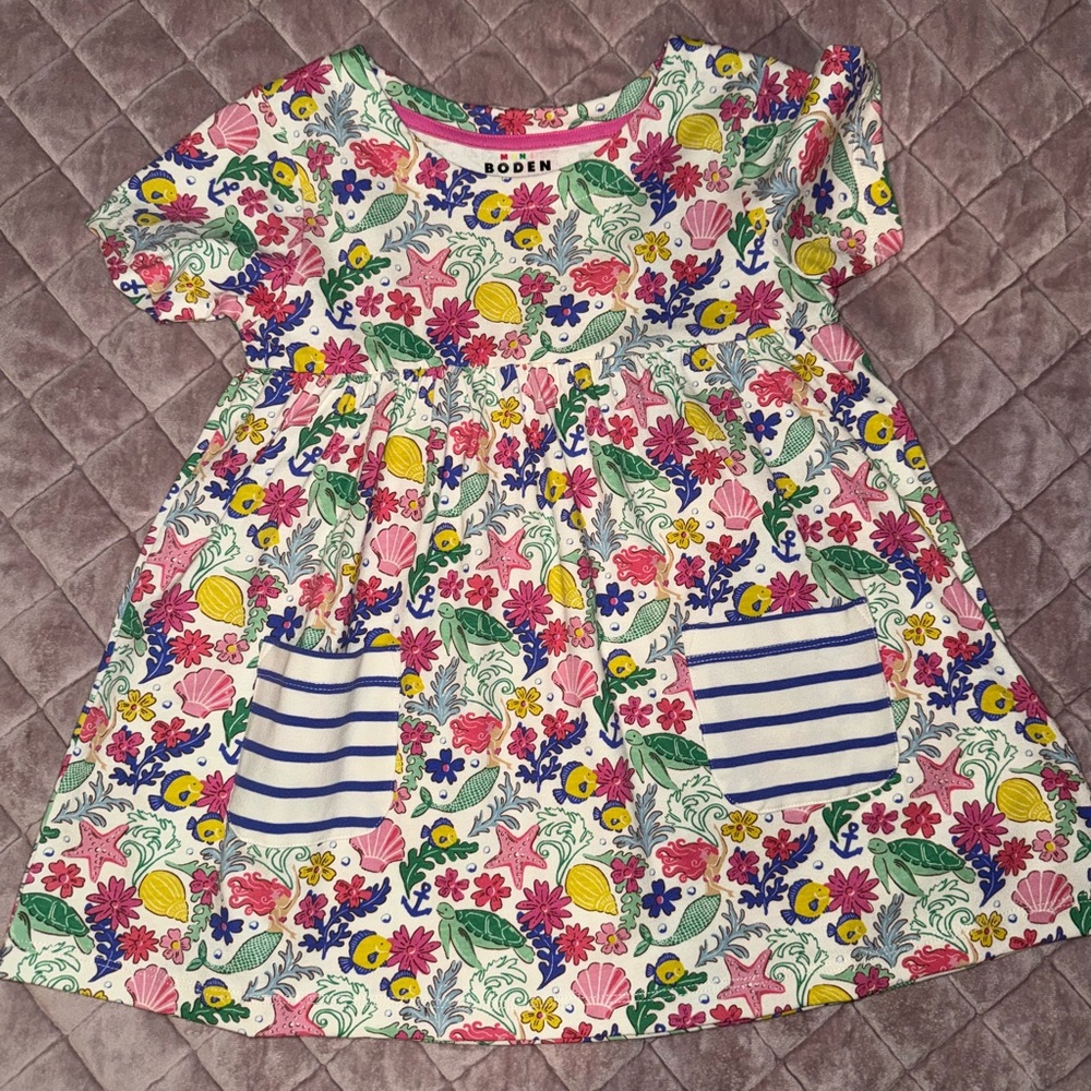 Boden Kids Dress with Floral and Stripe Design